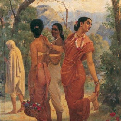 raja ravi varma, 'shakuntala looking back to glimpse dushyanta' (1870)